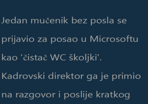 Jedan mučenik bez posla se prijavio za posao u Microsoftu kao ‘čistač WC školjki’.